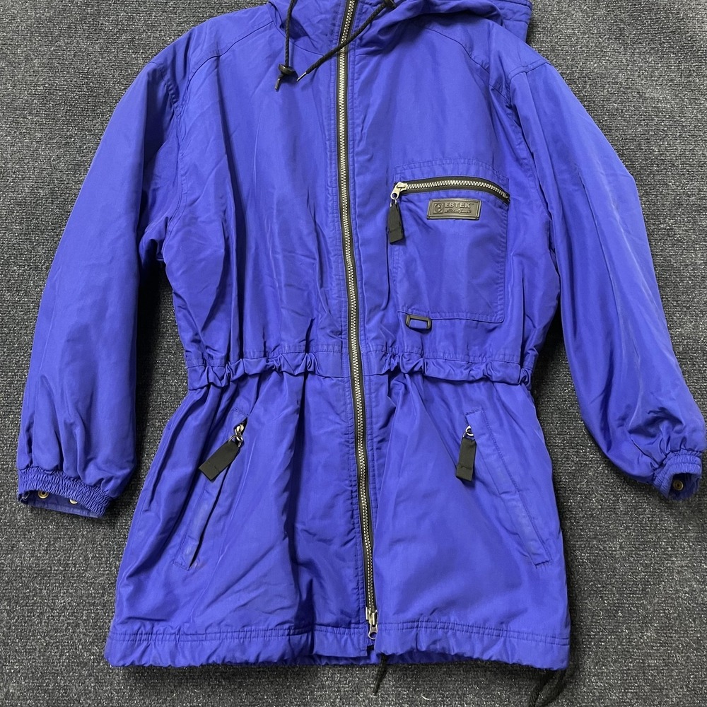 Vintage Eddie Bauer EBTEK Jacket Womens Medium‎ Blue Hooded Nylon Long Parka 90s